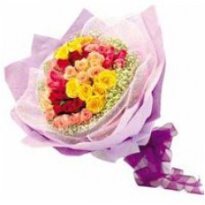 Tropical 12 Mixed Roses Bouquet with Warm Wishes